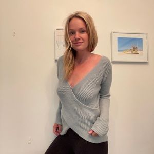 NWT Cupcakes and Cashmere Cross Front Blue Sweater